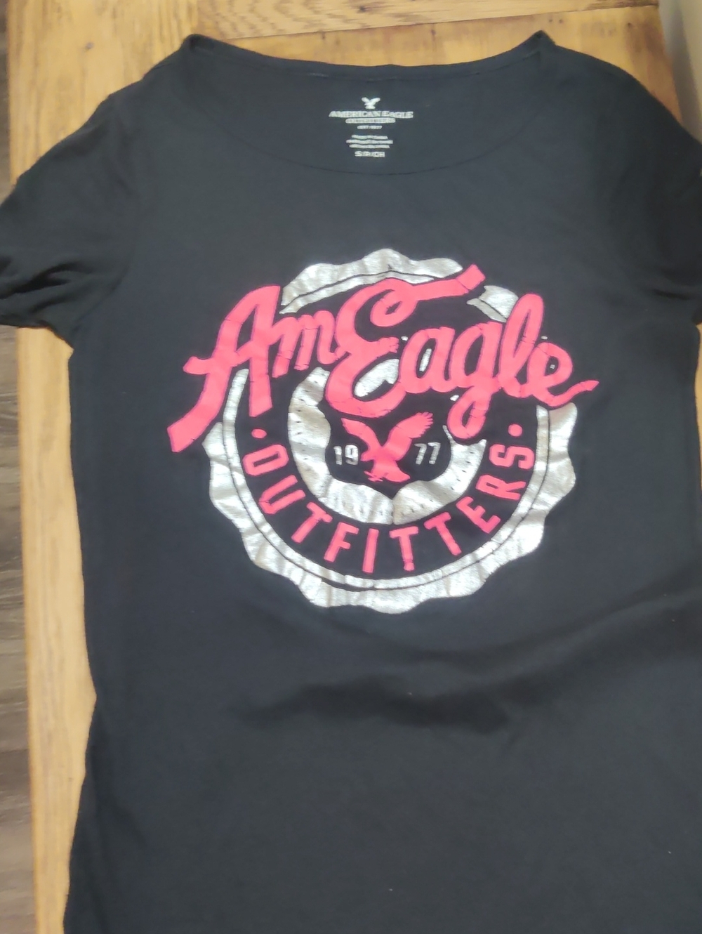 American Eagle Outfitters Black Tee with Pink Logo